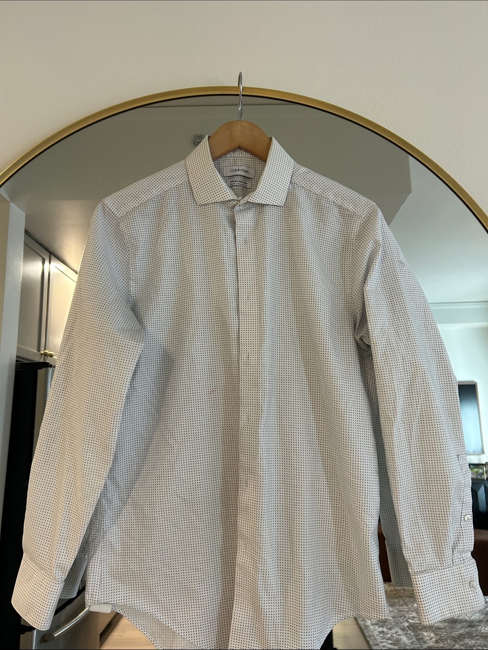 Calvin Klein White Dress Shirt with Navy Micro-Pattern 15.5 32/33